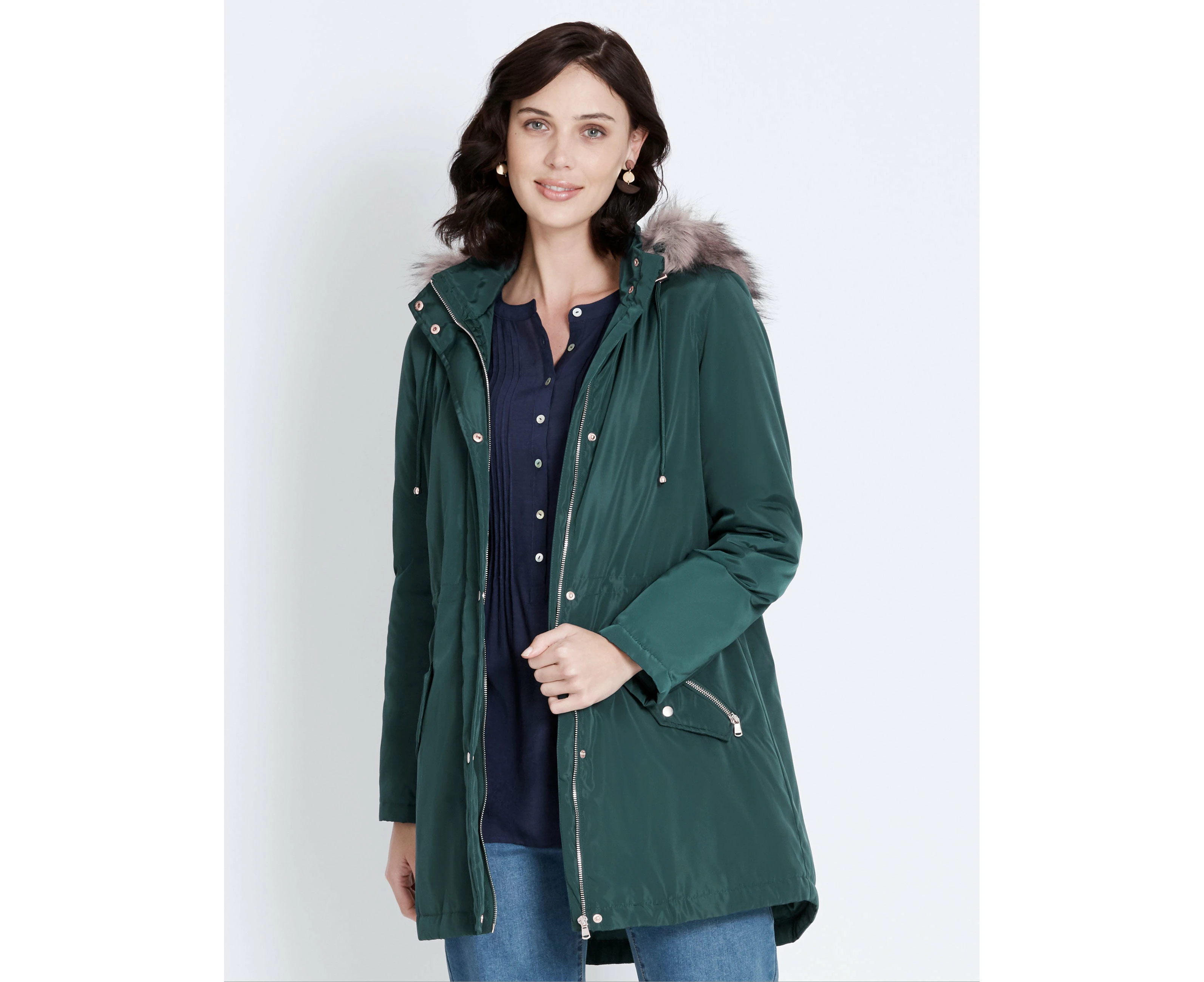 Katies Womens Jacket - Regular Blue Parka - Coat - Winter - Regular Fit - Solid - Straight Sleeve - Length Long