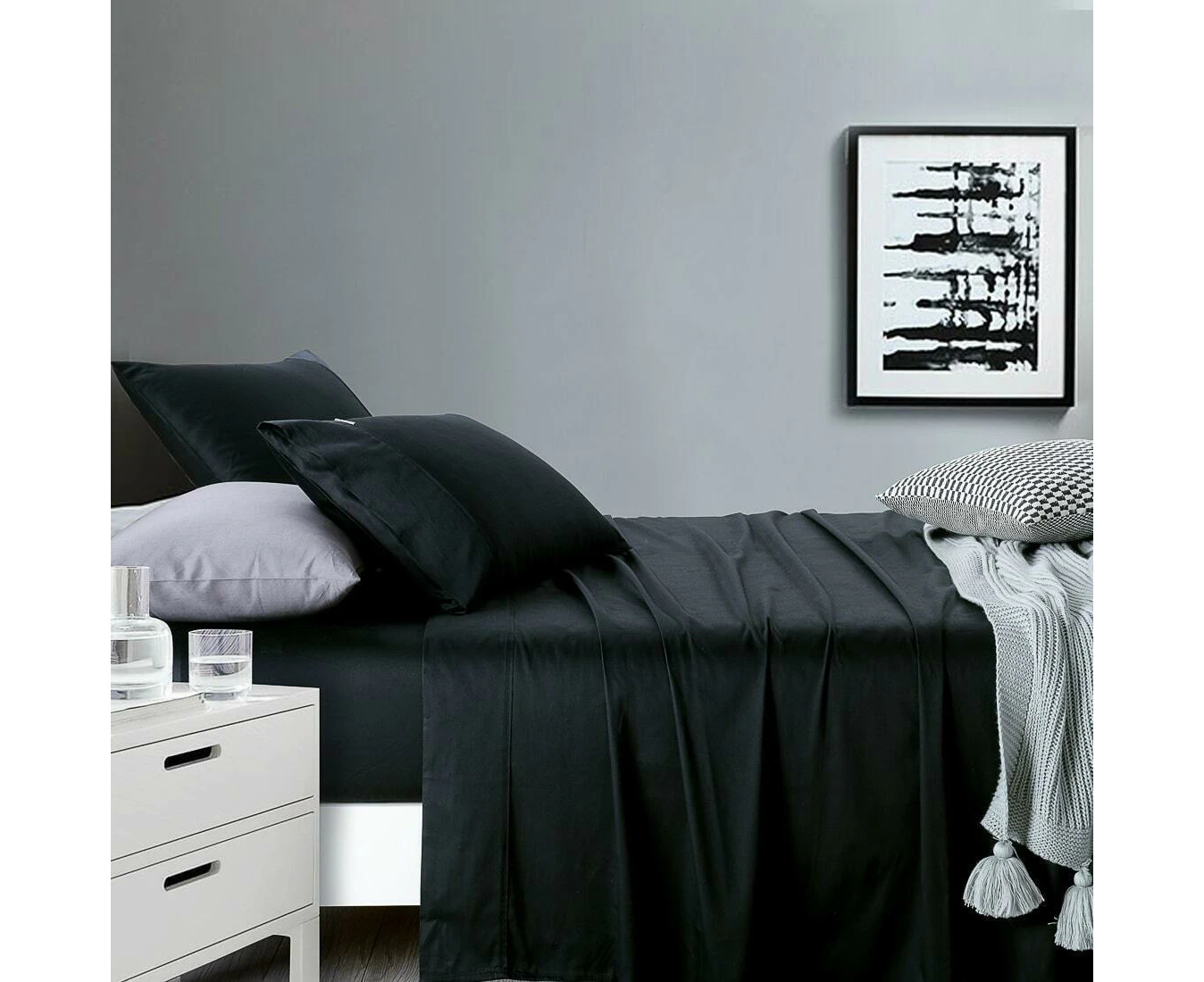 400 Thread Count Sheet Set Black Split King bed Extra Depth