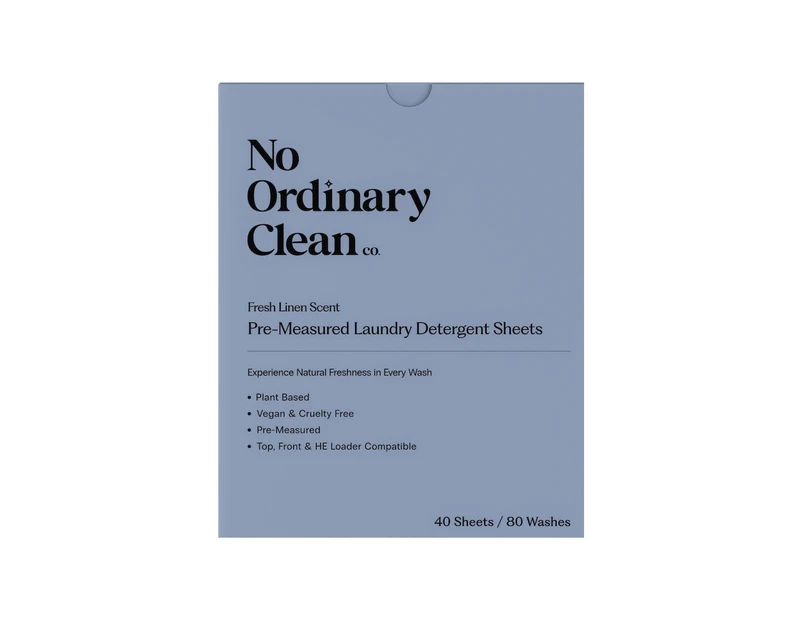 No Ordinary Clean Co - Pre-Measured Laundry Detergent Sheets - Fresh Linen - 80 Washes