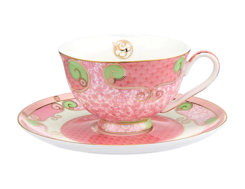 Maxwell & Williams 2-Piece Wicked Glinda Pink Goes Good With Green Footed Cup & Saucer Set