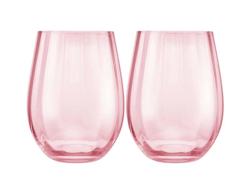 Set of 2 Maxwell & Williams 540mL Wicked Pink Goes Good With Green Ribbed Stemless Glasses - Pink