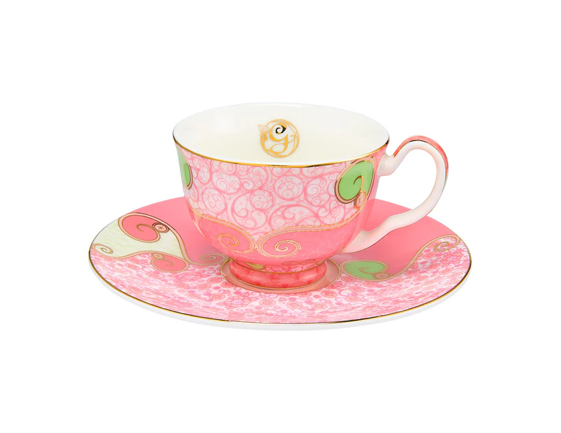 Set of 2 Maxwell & Williams Wicked Glinda Pink Goes Good With Green Demi Cup & Saucer