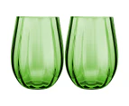 Set of 2 Maxwell & Williams 540mL Wicked Pink Goes Good With Green Ribbed Stemless Glasses - Green