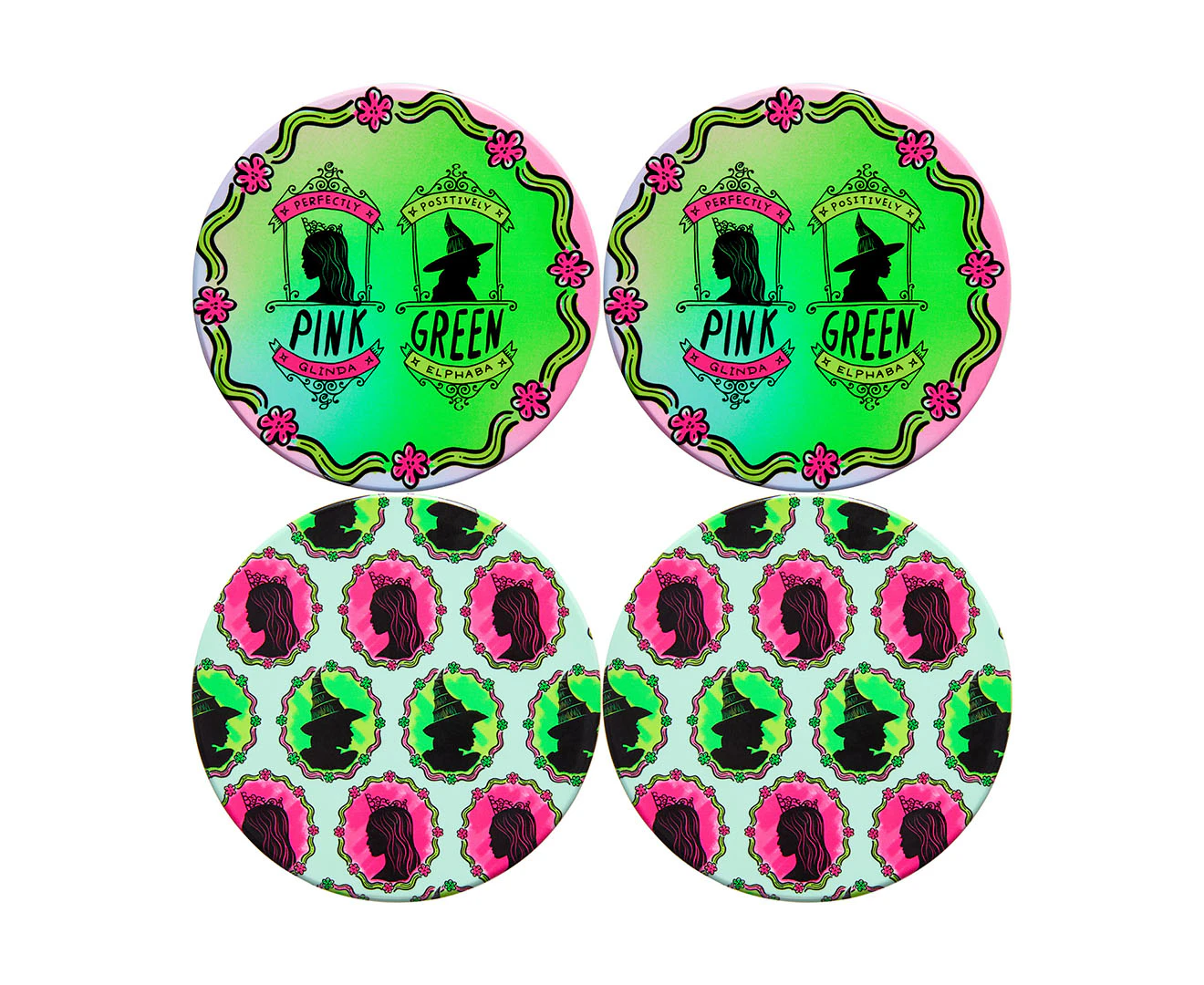 Set of 4 Maxwell & Williams x Wicked 10cm Positively Perfect Ceramic Coasters - Pink/Green