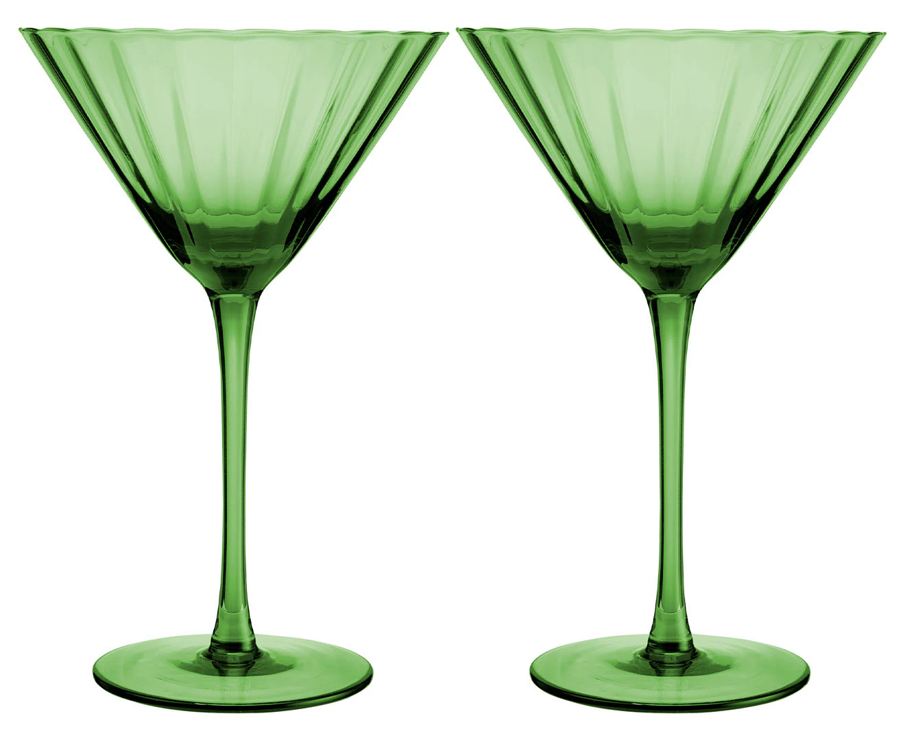 Set of 2 Maxwell & Williams 265mL Wicked Pink Goes Good With Green Ribbed Martini Glasses - Green