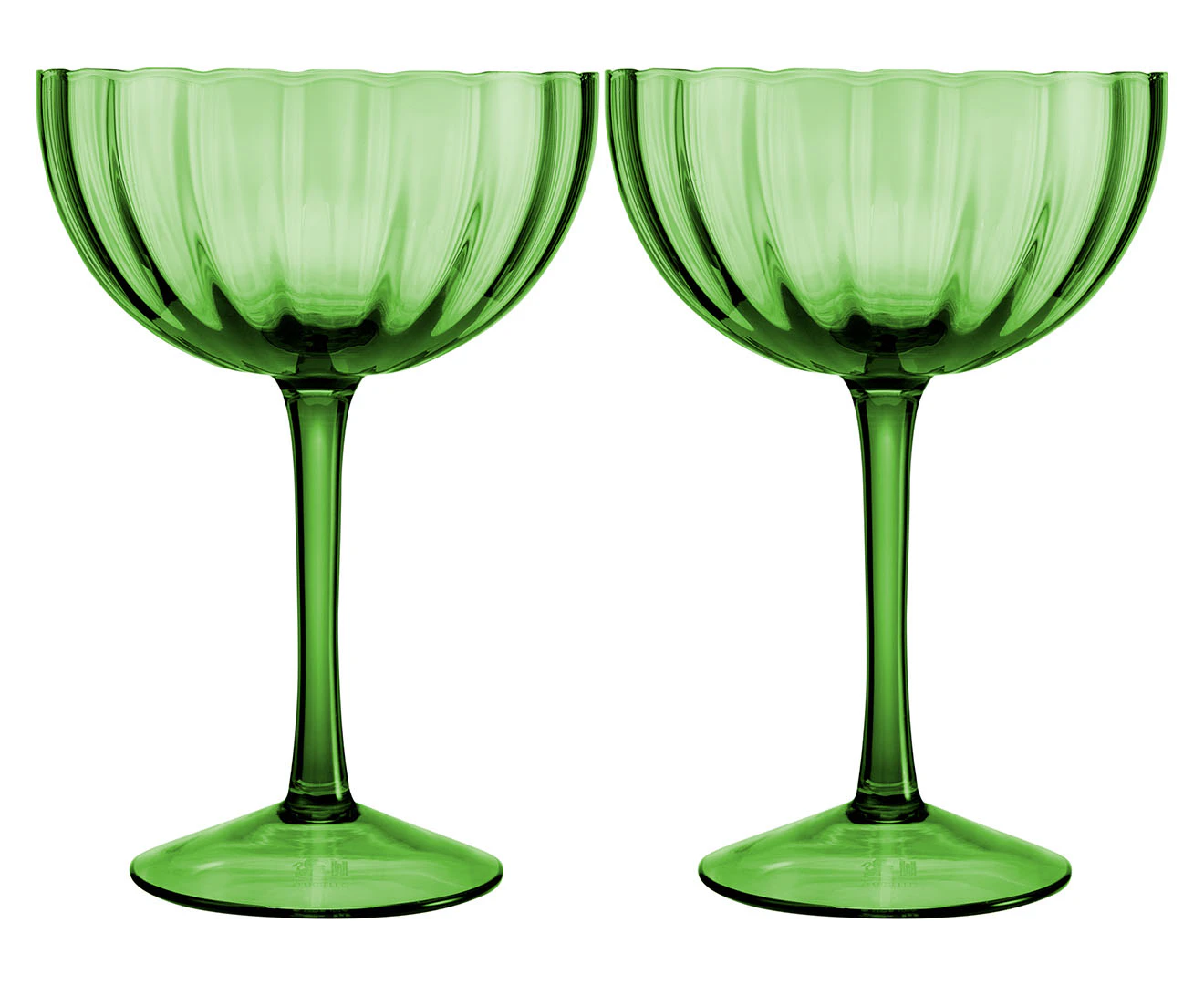 Set of 2 Maxwell & Williams 340mL Wicked Pink Goes Good With Green Ribbed Coupe Glasses - Green