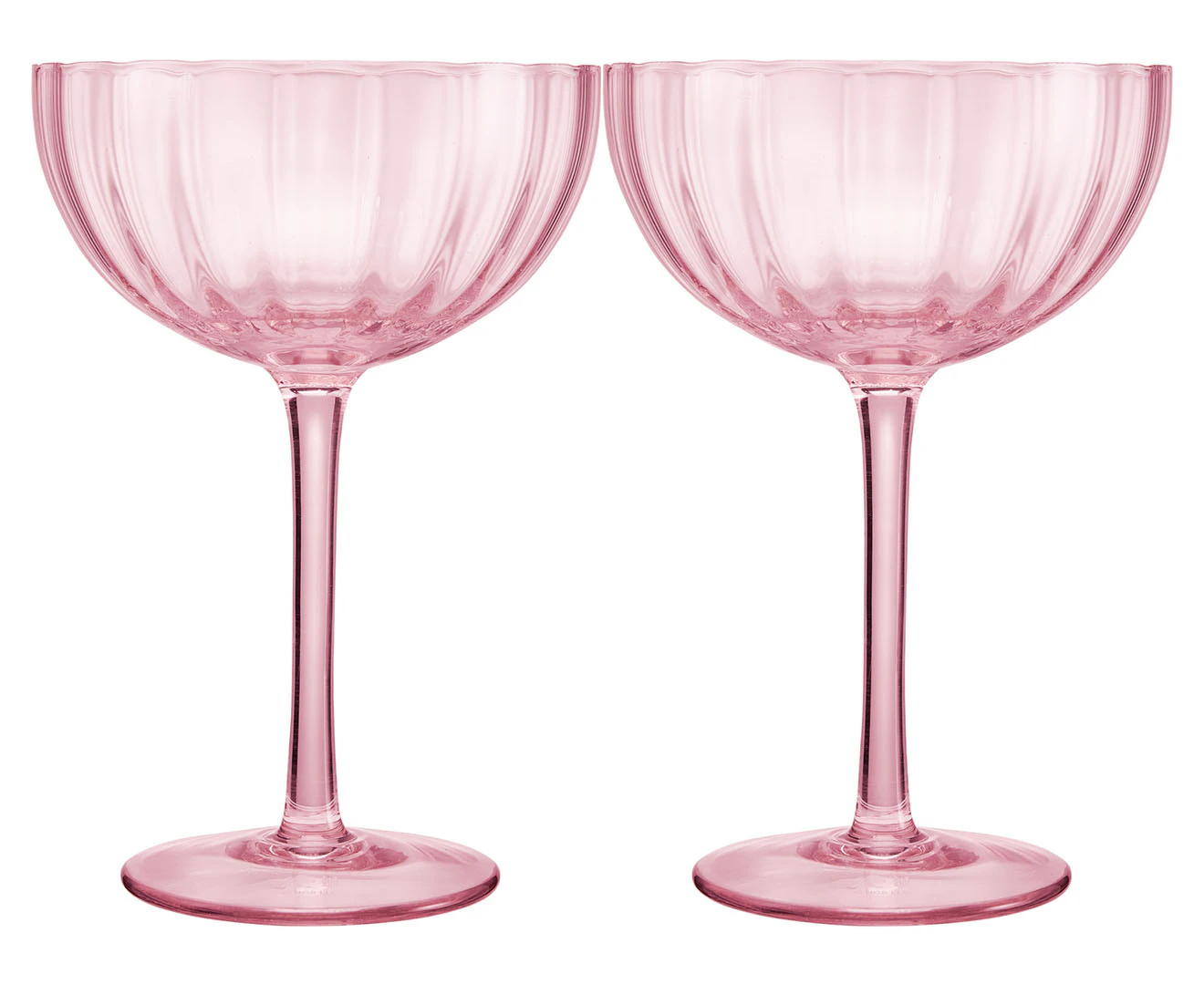 Set of 2 Maxwell & Williams 340mL Wicked Pink Goes Good With Green Ribbed Coup Glasses - Pink