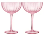 Set of 2 Maxwell & Williams 340mL Wicked Pink Goes Good With Green Ribbed Coup Glasses - Pink