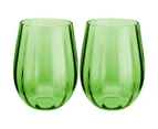 Set of 2 Maxwell & Williams 540mL Wicked Pink Goes Good With Green Ribbed Stemless Glasses - Green