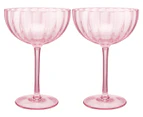 Set of 2 Maxwell & Williams 340mL Wicked Pink Goes Good With Green Ribbed Coup Glasses - Pink