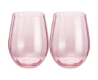 Set of 2 Maxwell & Williams 540mL Wicked Pink Goes Good With Green Ribbed Stemless Glasses - Pink