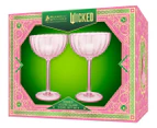 Set of 2 Maxwell & Williams 340mL Wicked Pink Goes Good With Green Ribbed Coup Glasses - Pink