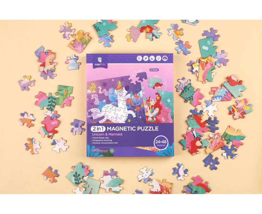 2-in-1 Unicorn and Mermaid Magnetic Puzzle, 72 Piece