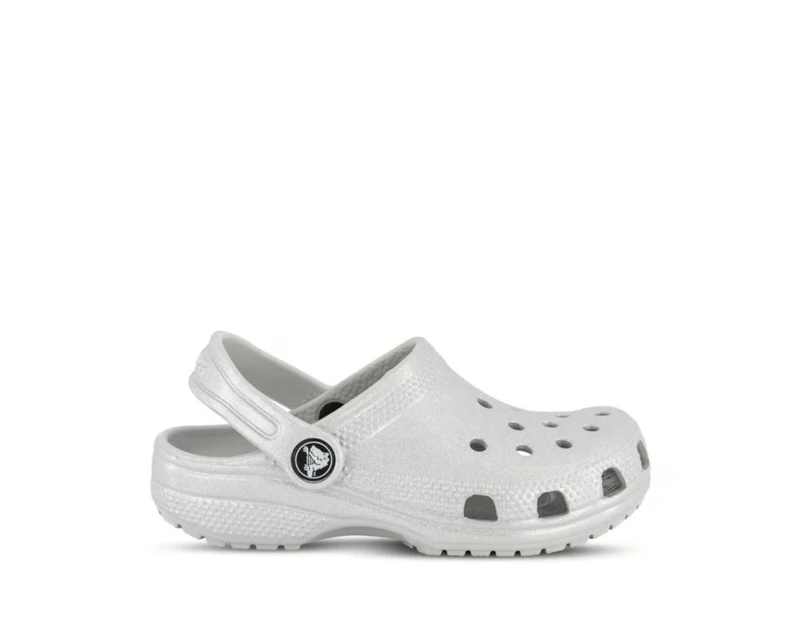 Crocs Kids' Classic Glitter Clogs - White Mystic