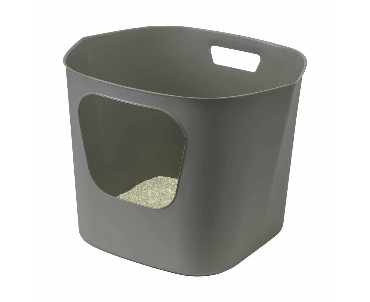 Moderna Lotus Easy to Pour Cat Litter Box, Warm Grey