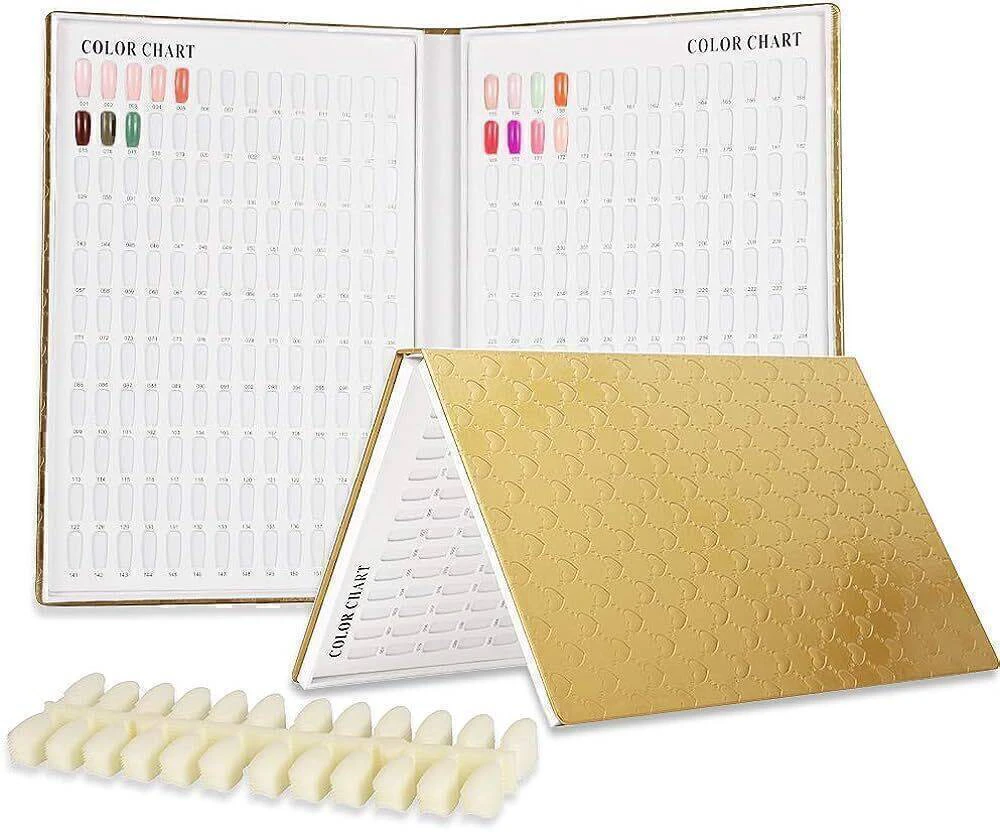 308 Colors Nail Gel Polish Display Book Chart Card Board with 360 Tips (Gold)