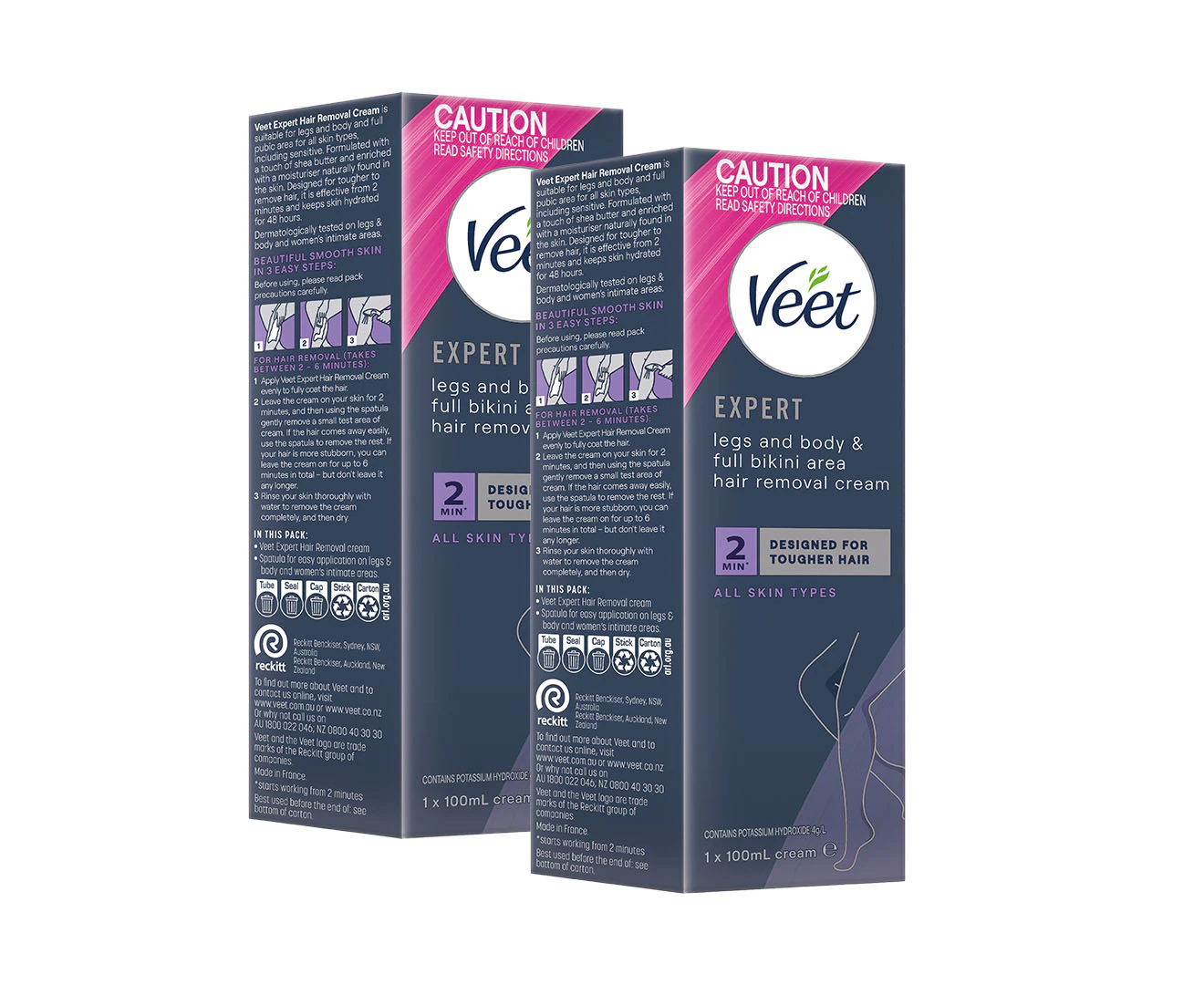 2 x Veet Expert Legs, Body & Full Bikini Hair Removal Cream 100mL