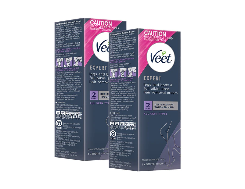 2 x Veet Expert Legs, Body & Full Bikini Hair Removal Cream 100mL