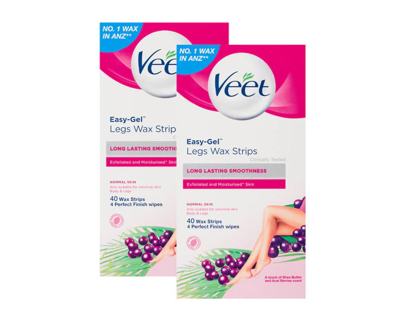 2 x 40pk Veet Easy-Gel Body & Legs Wax Strips