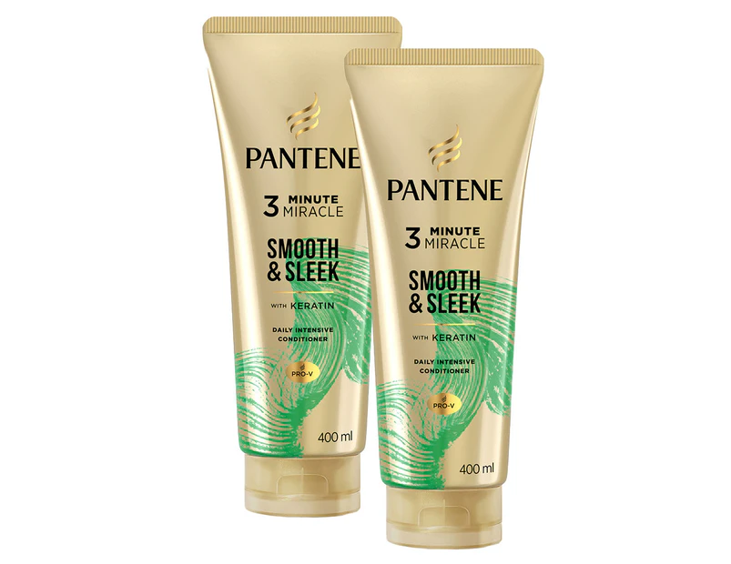 2 x Pantene Pro-V 3 Minute Miracle Smooth & Sleek Keratin Treatment 400mL