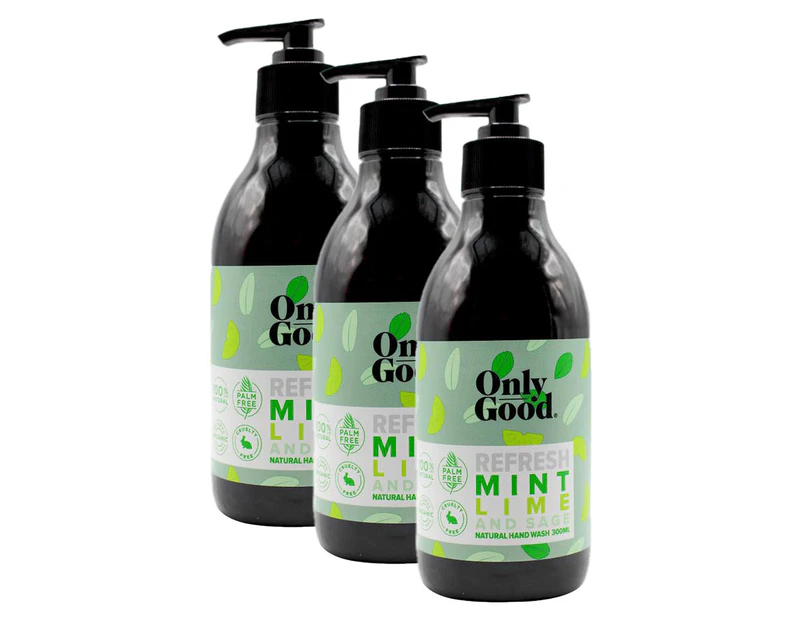 3 x Only Good Refresh Natural Hand Wash Mint, Lime & Sage 300mL