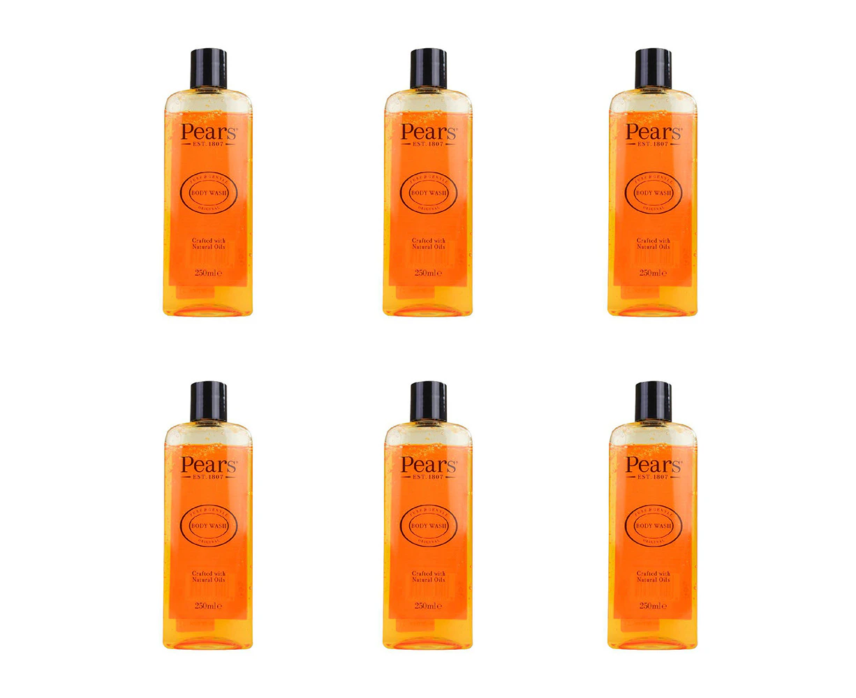 6x Pears 250ml Body Wash Soap-Free Liquid Bath Cleanser Pure & Gentle Original