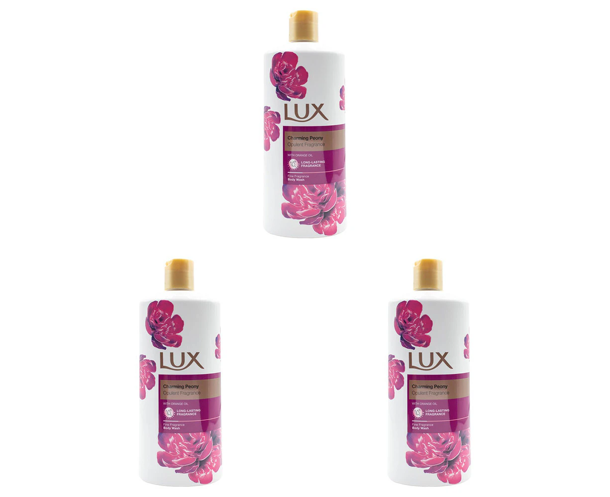 3x Lux 600ml Body Wash Liquid Bath Soap Charming Peony w/ Orange Oil Scent