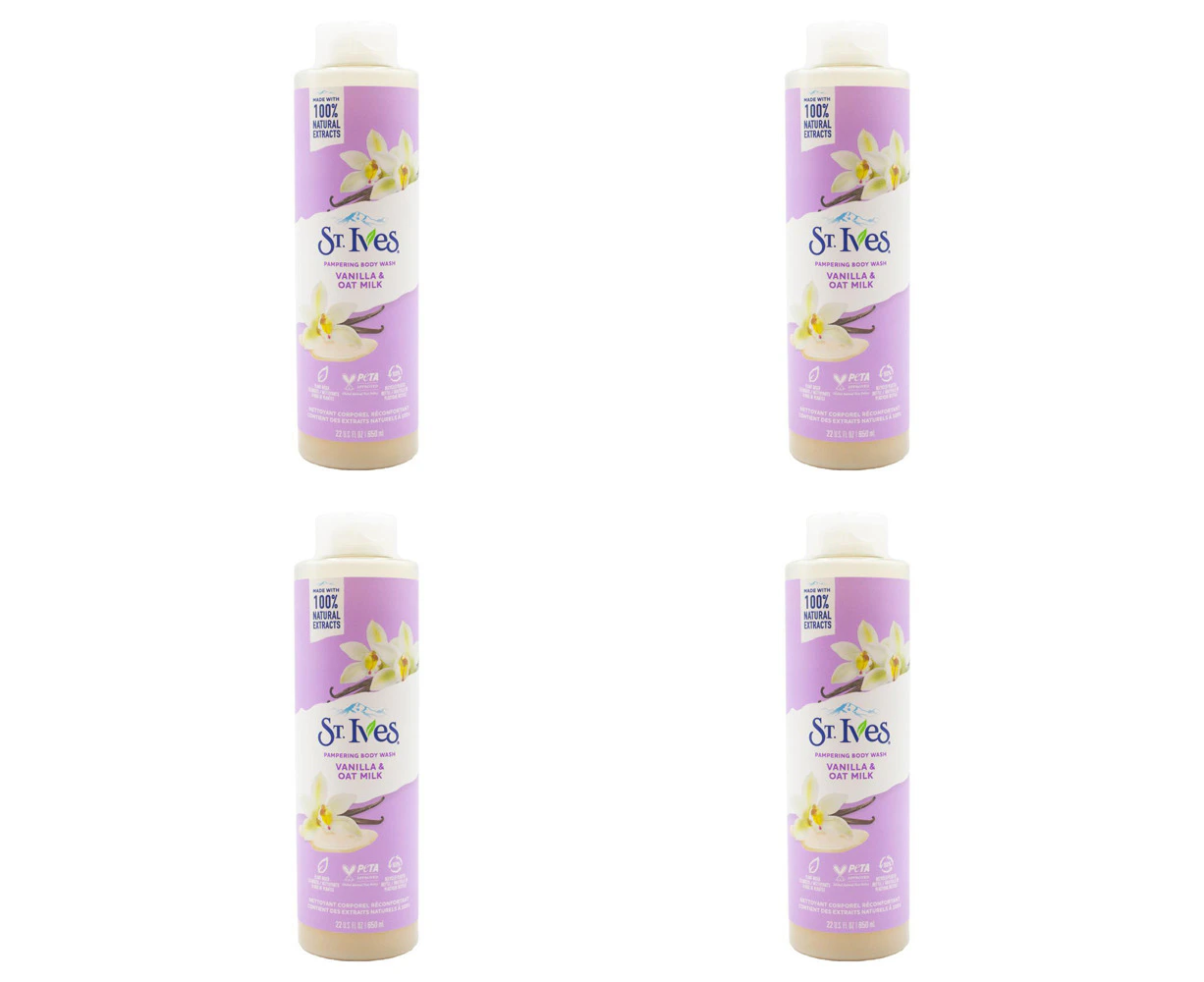 4x St Ives 650ml Body Wash Liquid Shower Bath Soap Vanilla & Oat Milk Scent