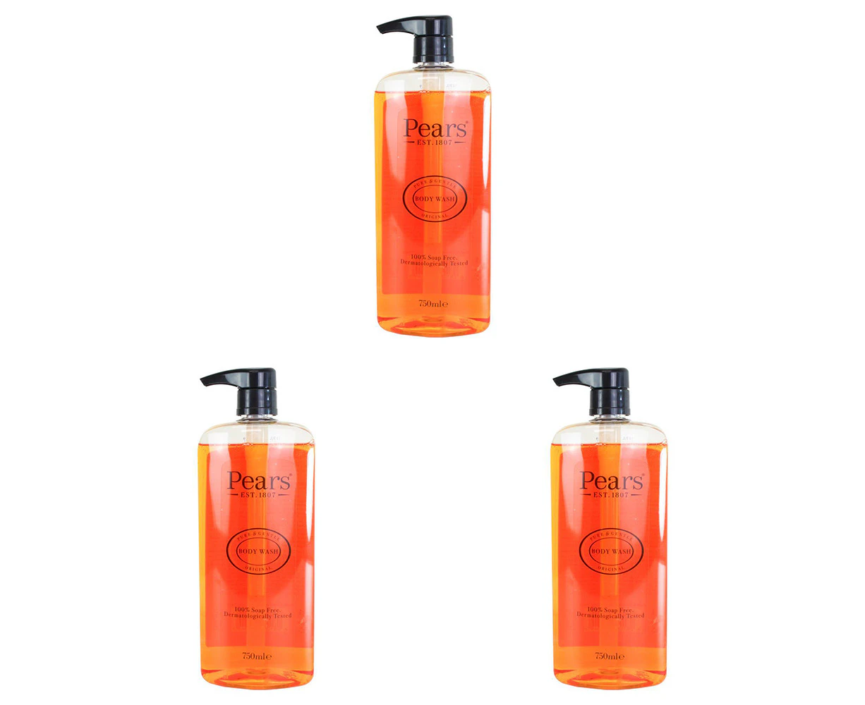 3x Pears 750ml Body Wash Soap-Free Liquid Shower Bath Cleanser Pure & Gentle