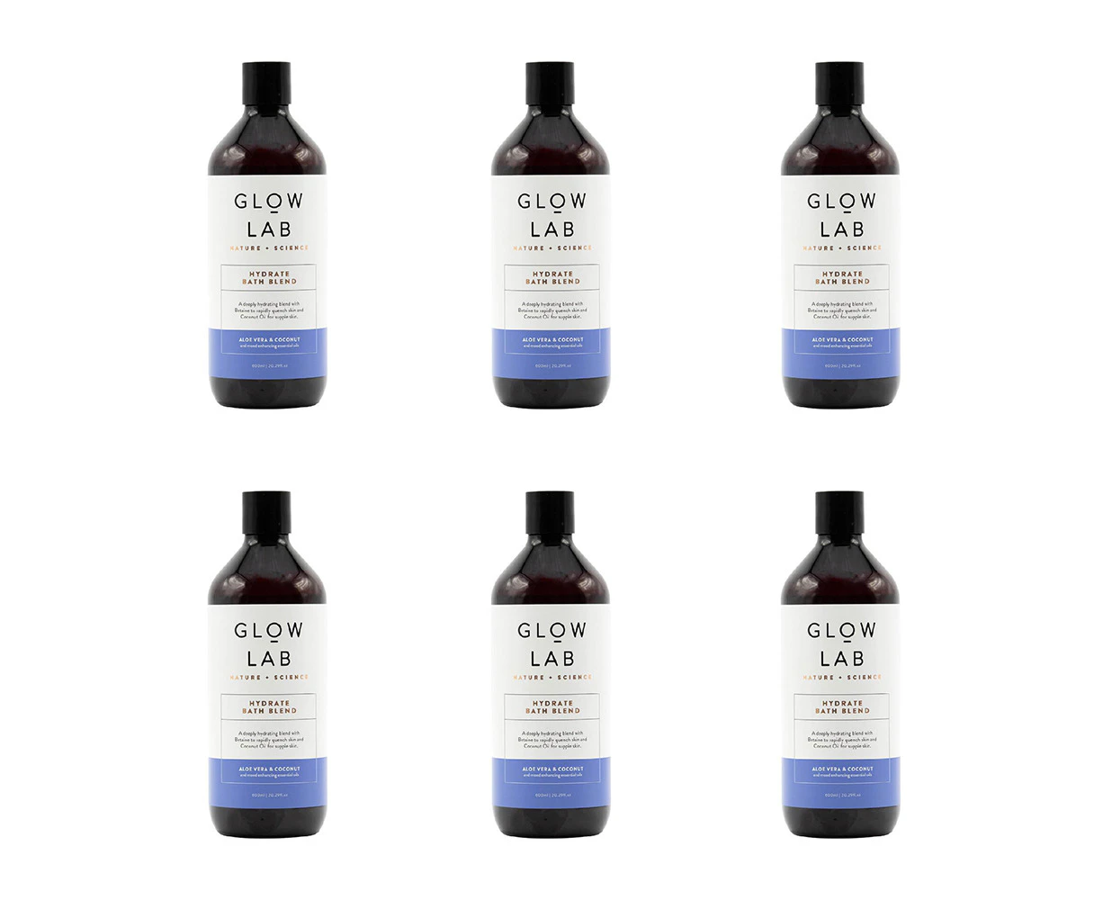 6x Glow Lab 600ml Hydrate Bath Blend Skin Moisturiser Oil Aloe Vera & Coconut