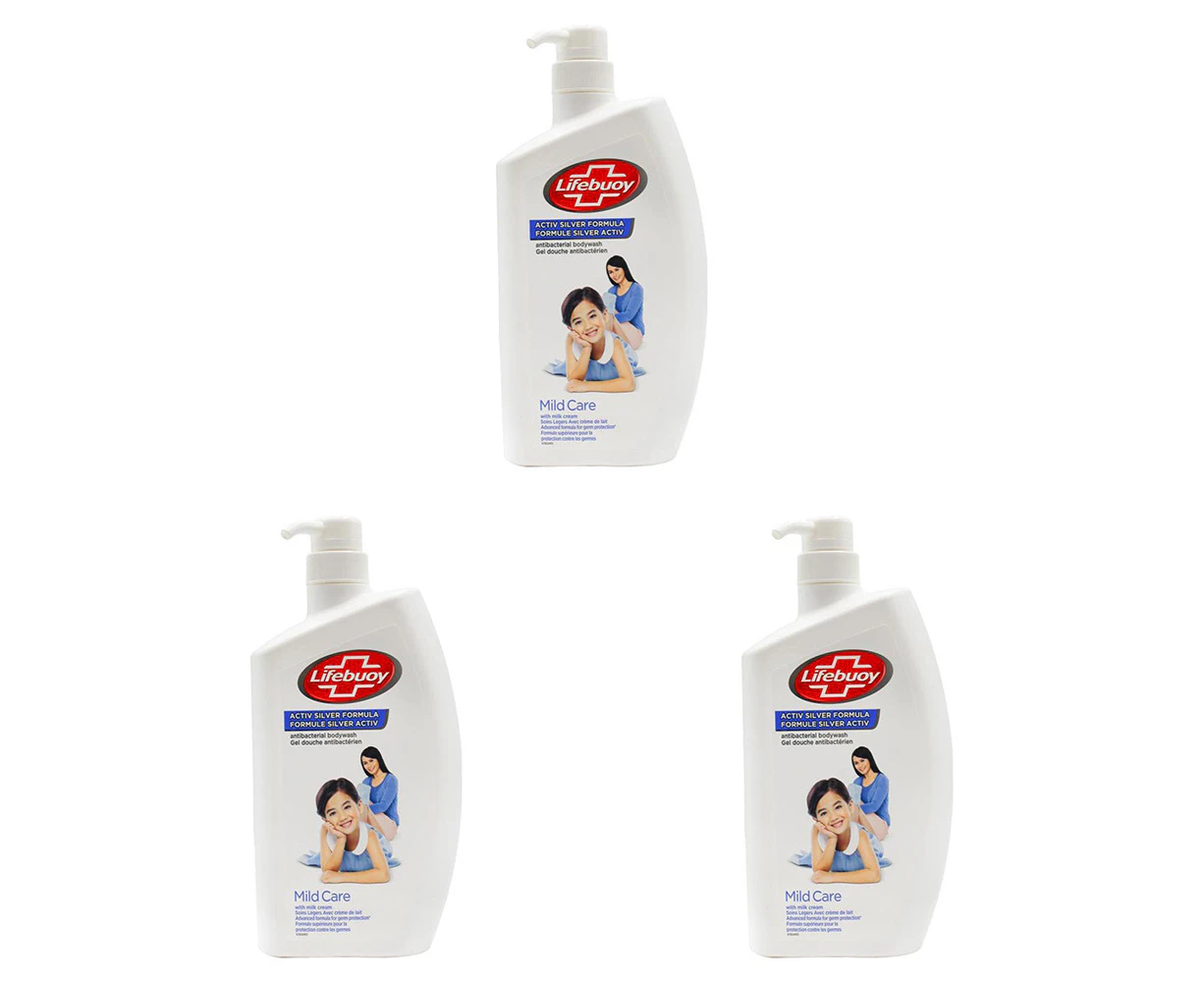 3x Lifebuoy 1L Antibacterial Body Wash Foaming Liquid Shower Bath Soap Mild Care