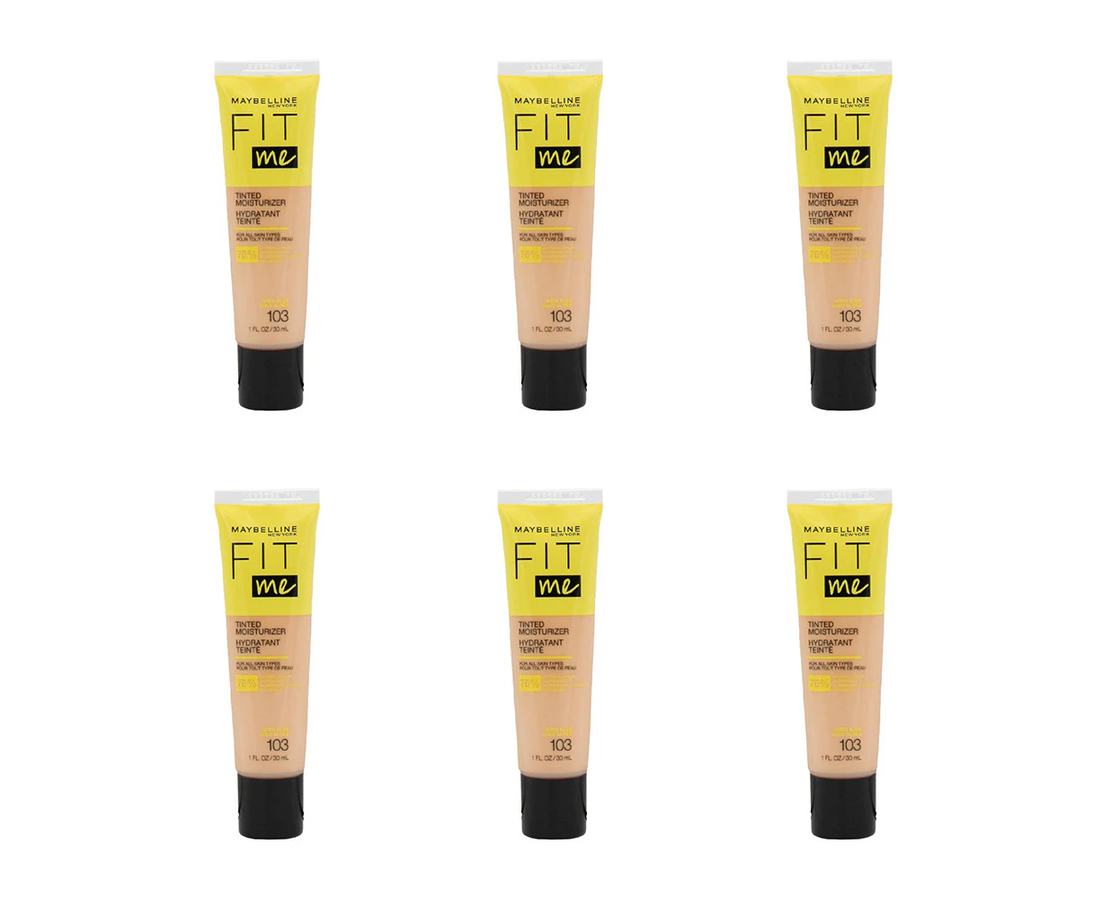 6x Maybelline 30ml Fit Me Tinted Moisturizer w/Aloe For All Skin Types 103 Beige