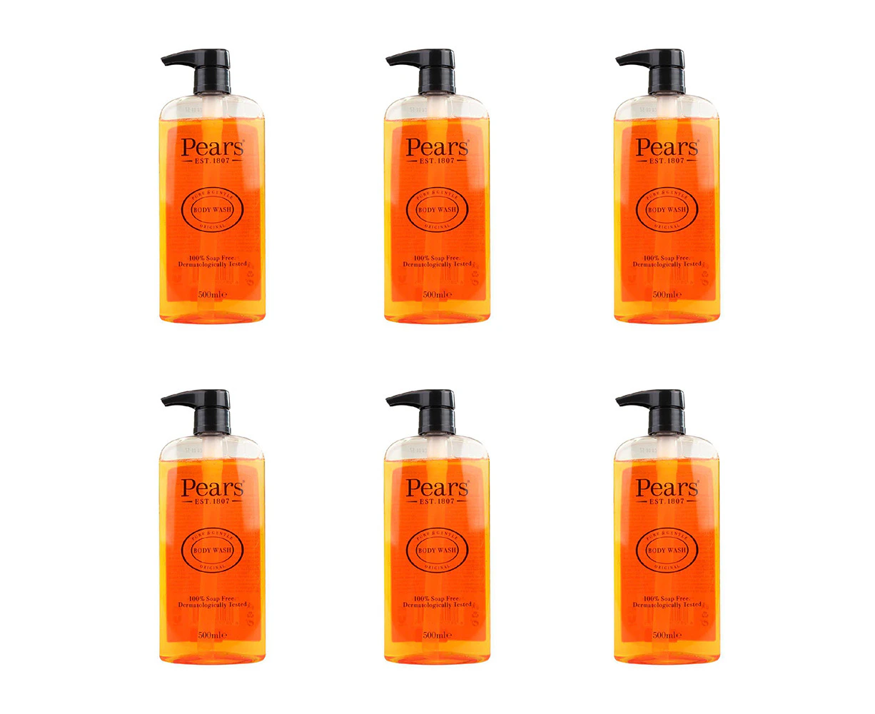 6x Pears 500ml Body Wash Soap-Free Liquid Bath Cleanser Pure & Gentle Original