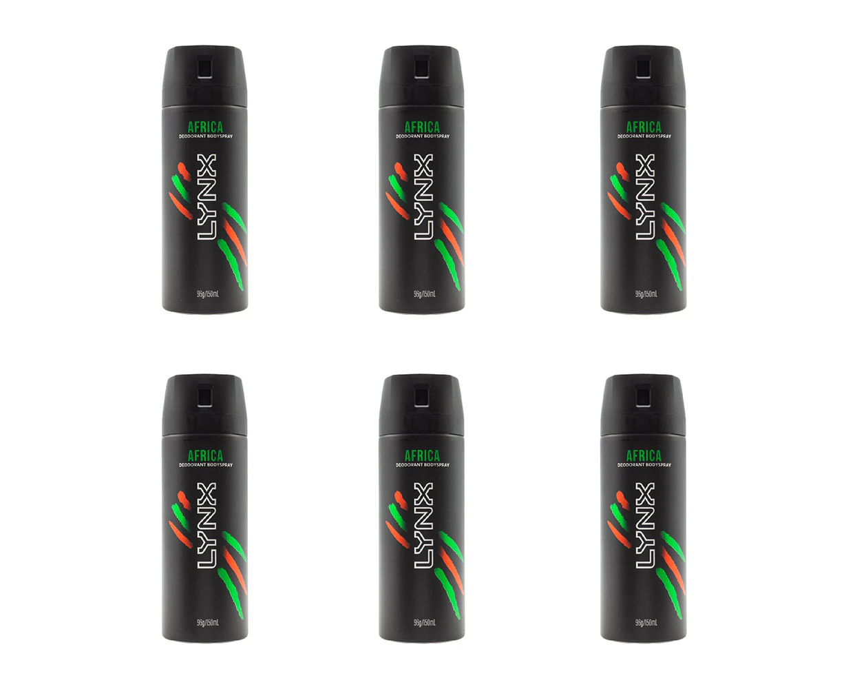 6x Lynx 150ml Deodorant Fragrance 48h Antiperspirant Bodyspray Spray Africa