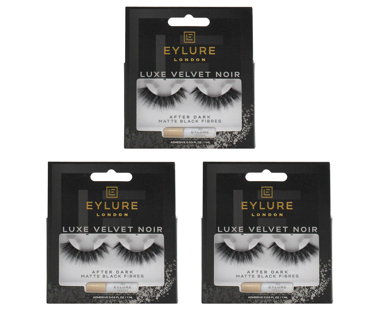 3x Eylure London Luxe Velvet Noir False Lashes Set After Dark Matte Black Fibres