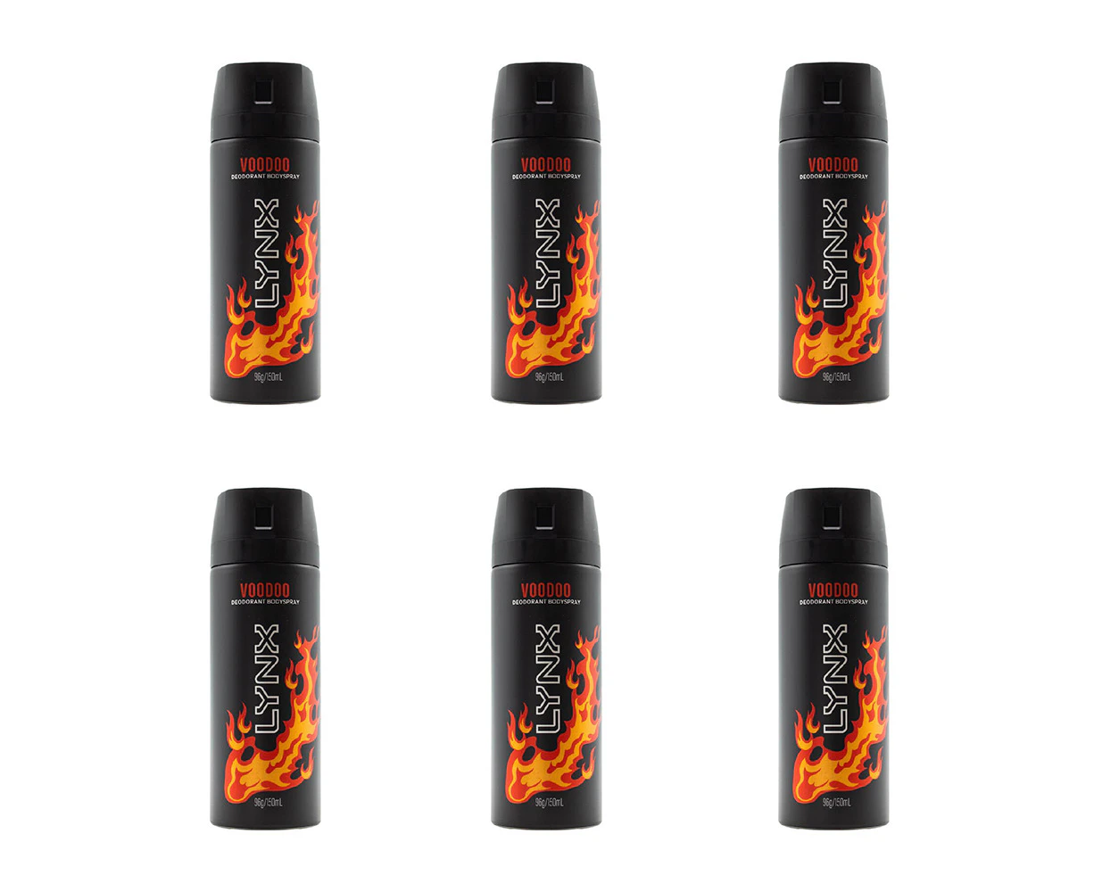 6x Lynx 150ml Deodorant Fragrance 48h Antiperspirant Protection Bodyspray Voodoo