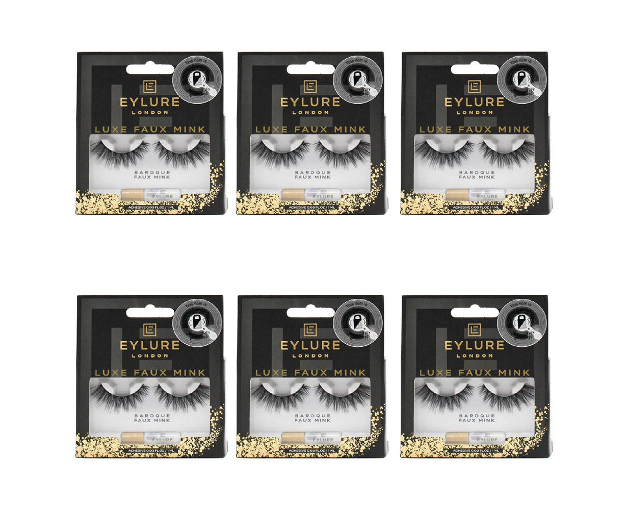 6x Eylure London Luxe Baroque Faux Mink False Eyelash/Lashes w/Adhesive Glue Set