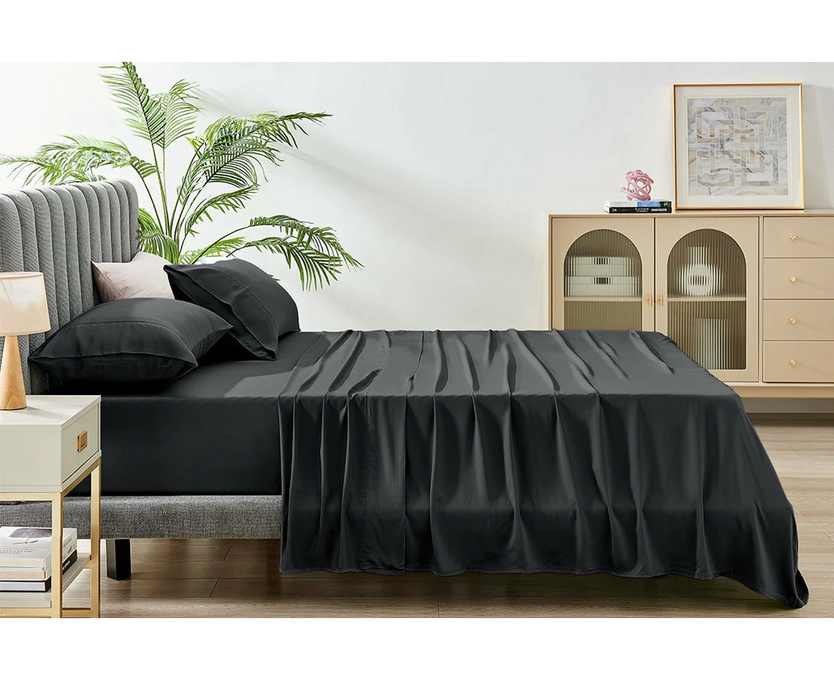 Ovela 100% Natural Bamboo Bed Sheet Set (Charcoal, King Single)