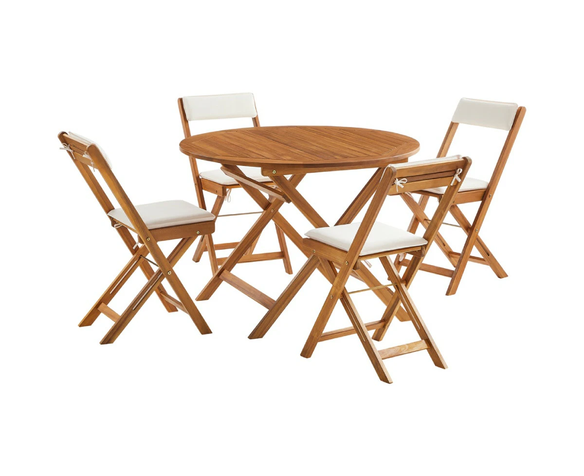 Shangri-La Maya Bay 4 Seater Foldable Outdoor Patio Set Acacia Wood (Teak Cream)