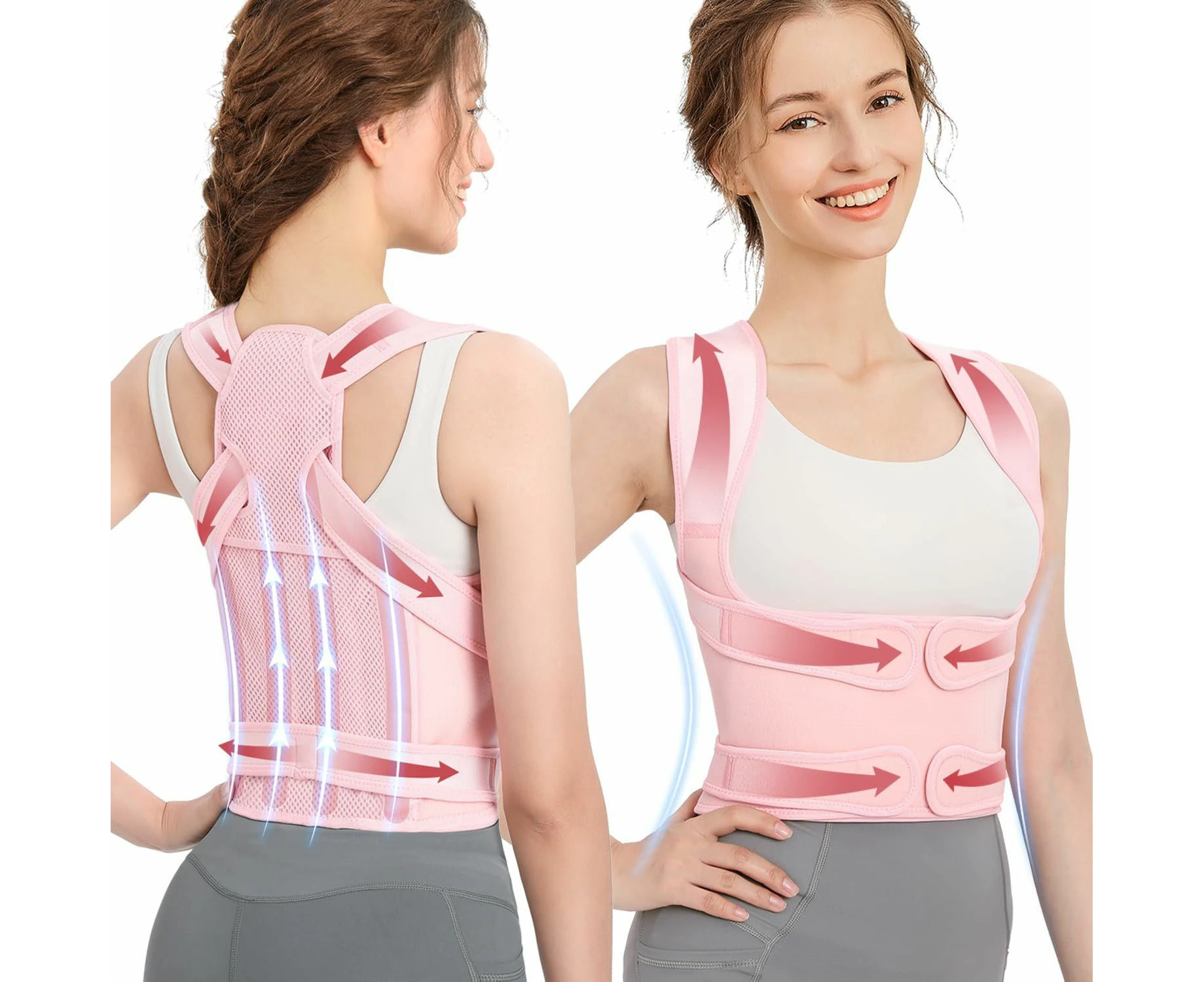 Back Brace Posture Corrector for Women: Shoulder Straightener Adjustable Full Back Support- Scoliosis Hunchback Spine Corrector (Pink-Szie S)