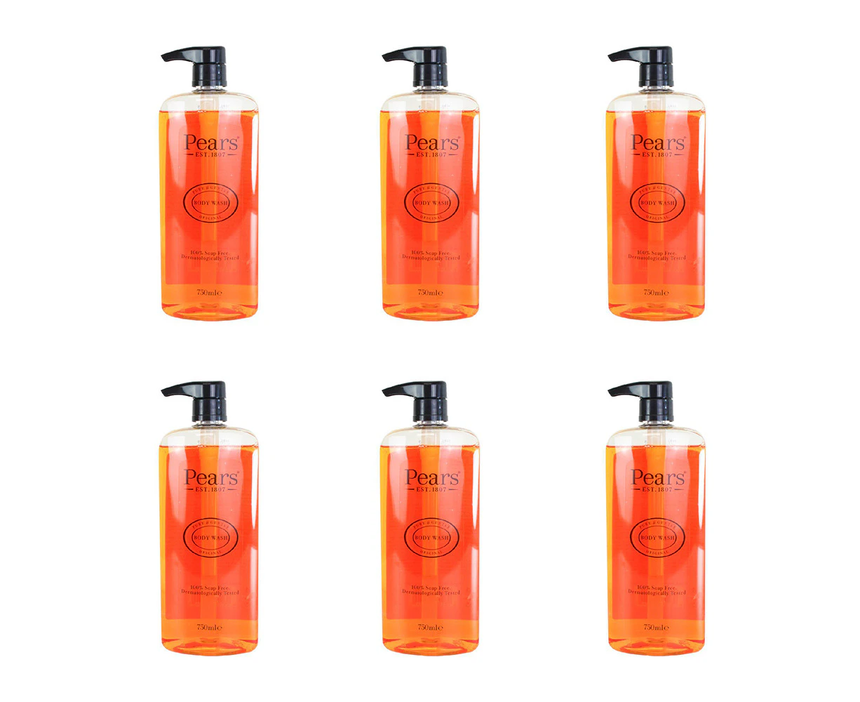 6x Pears 750ml Body Wash Soap-Free Liquid Shower Bath Cleanser Pure & Gentle