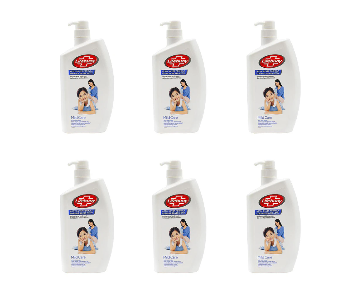 6x Lifebuoy 1L Antibacterial Body Wash Foaming Liquid Shower Bath Soap Mild Care