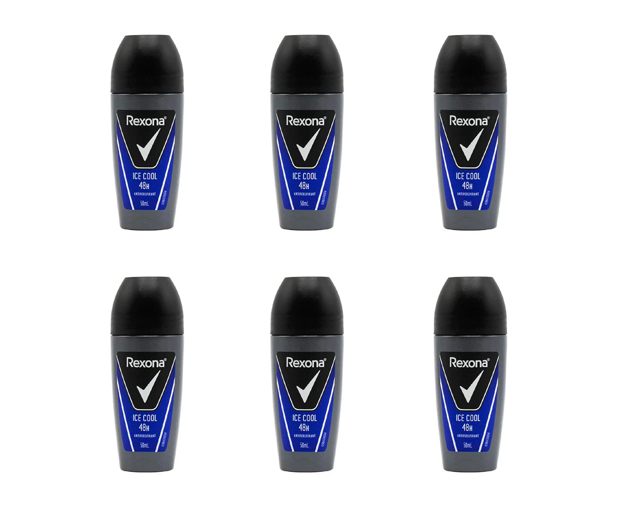 6x Rexona 50ml Antiperspirant Mens Roll On Deodorant 48h Protection Ice Cool