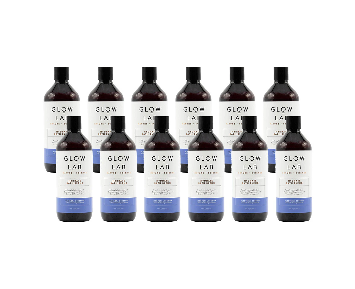 12x Glow Lab 600ml Hydrate Bath Blend Skin Moisturiser Oil Aloe Vera & Coconut