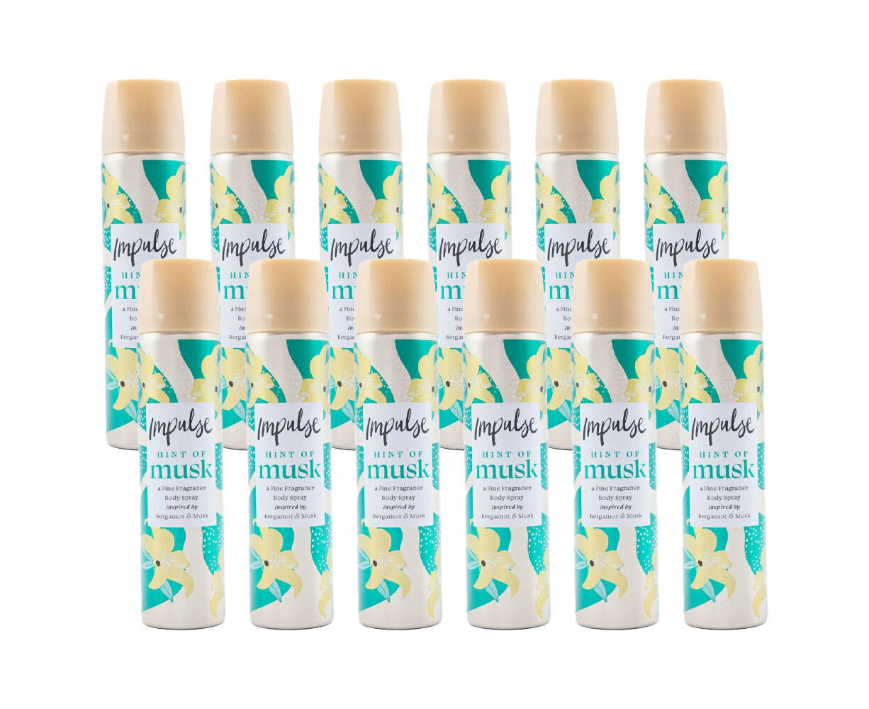 12x Impulse 75ml Ladies Body Spray Hint Of Musk Inspired By Bergamot & Musk