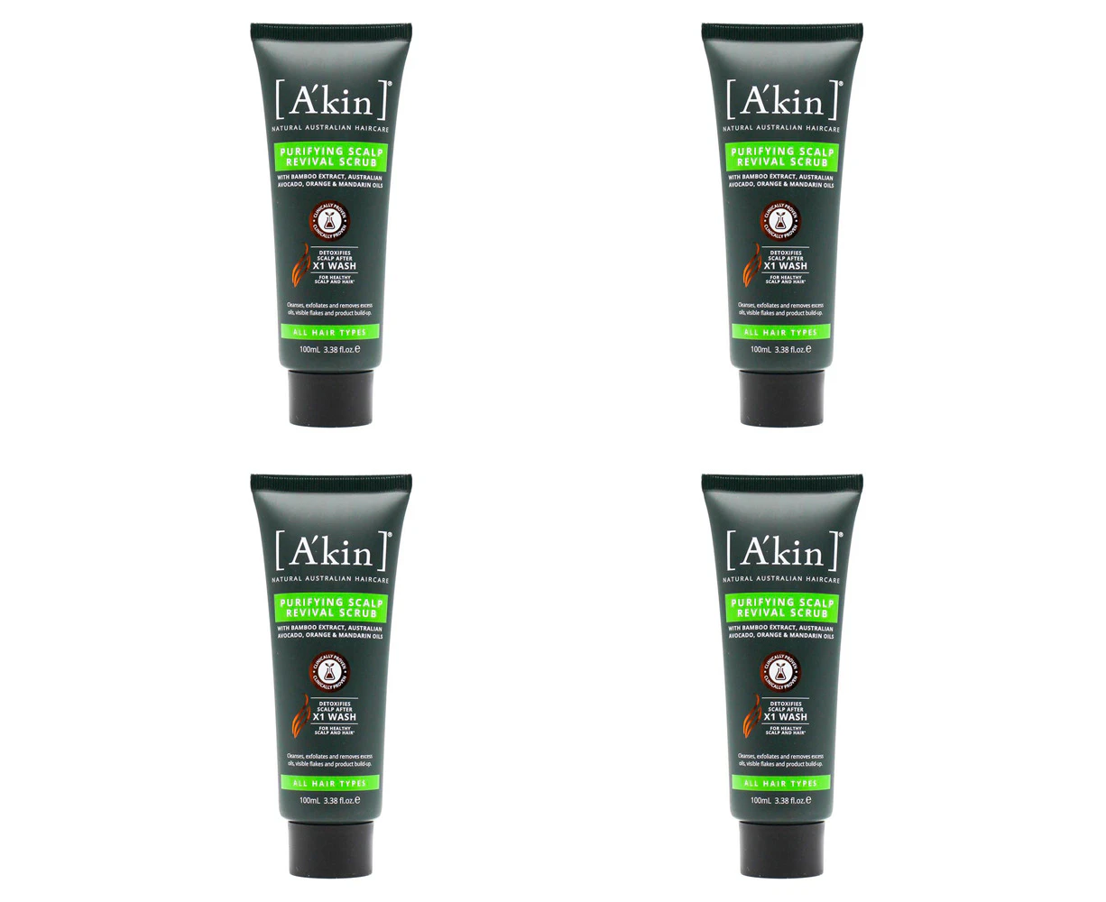 4x Akin 100ml Purifying Hair & Scalp Care Revival Scrub w/ Natural Ingredients