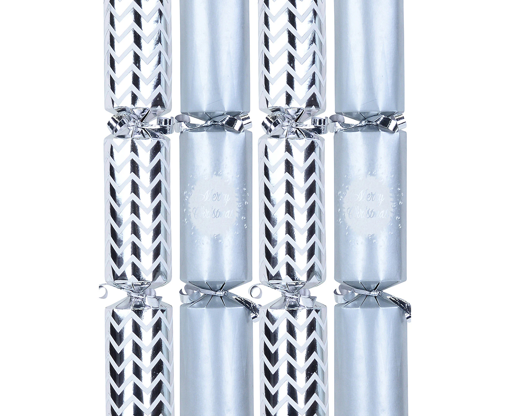 Metallic Silver & Matte Zig Zag & Merry Christmas Cracker Bon Bons - 6 x 23cm