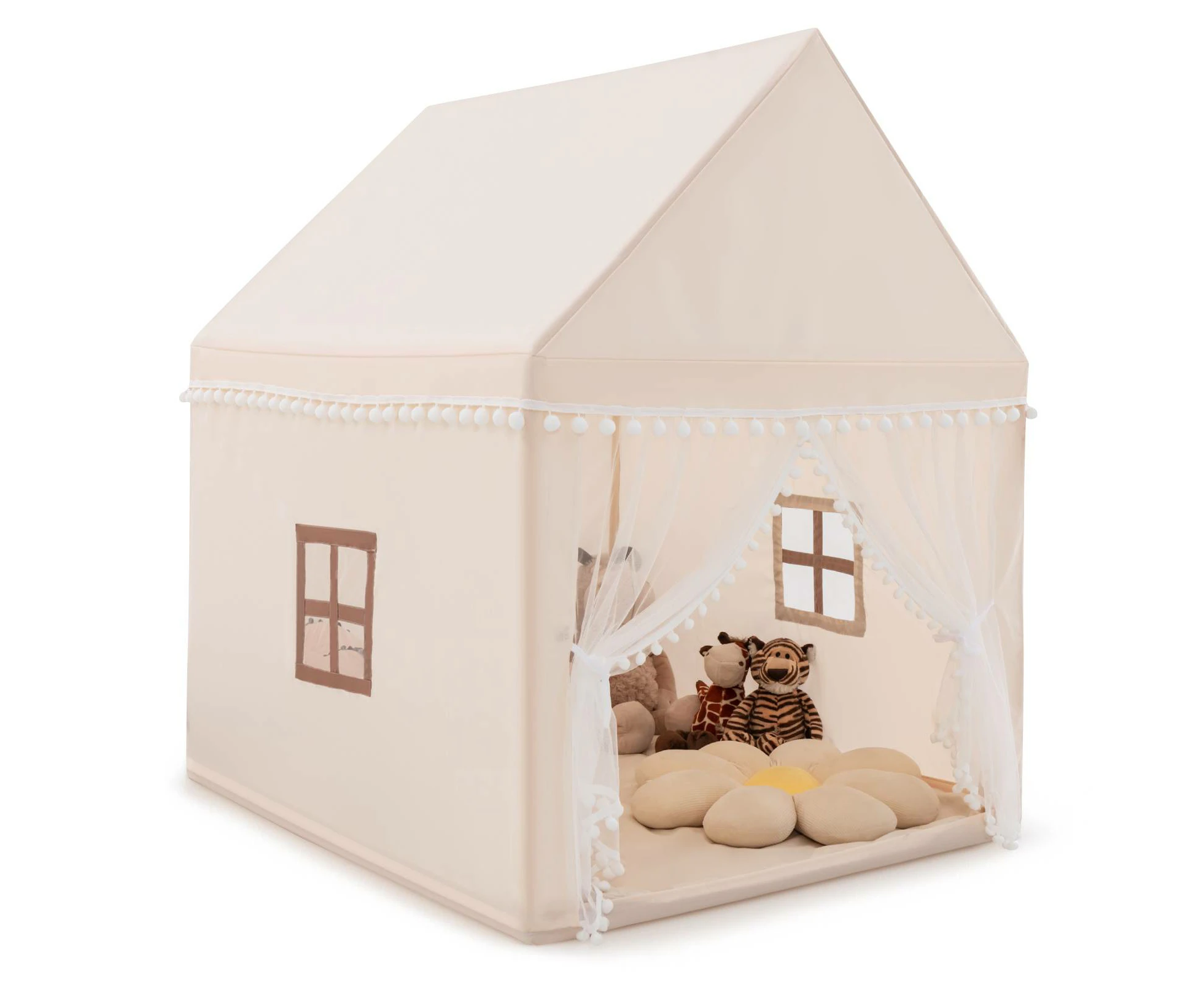 Costway Playhouse Play Cottage Indoor & Outdoor Play Tent w/Washable Soft Mat Coffee