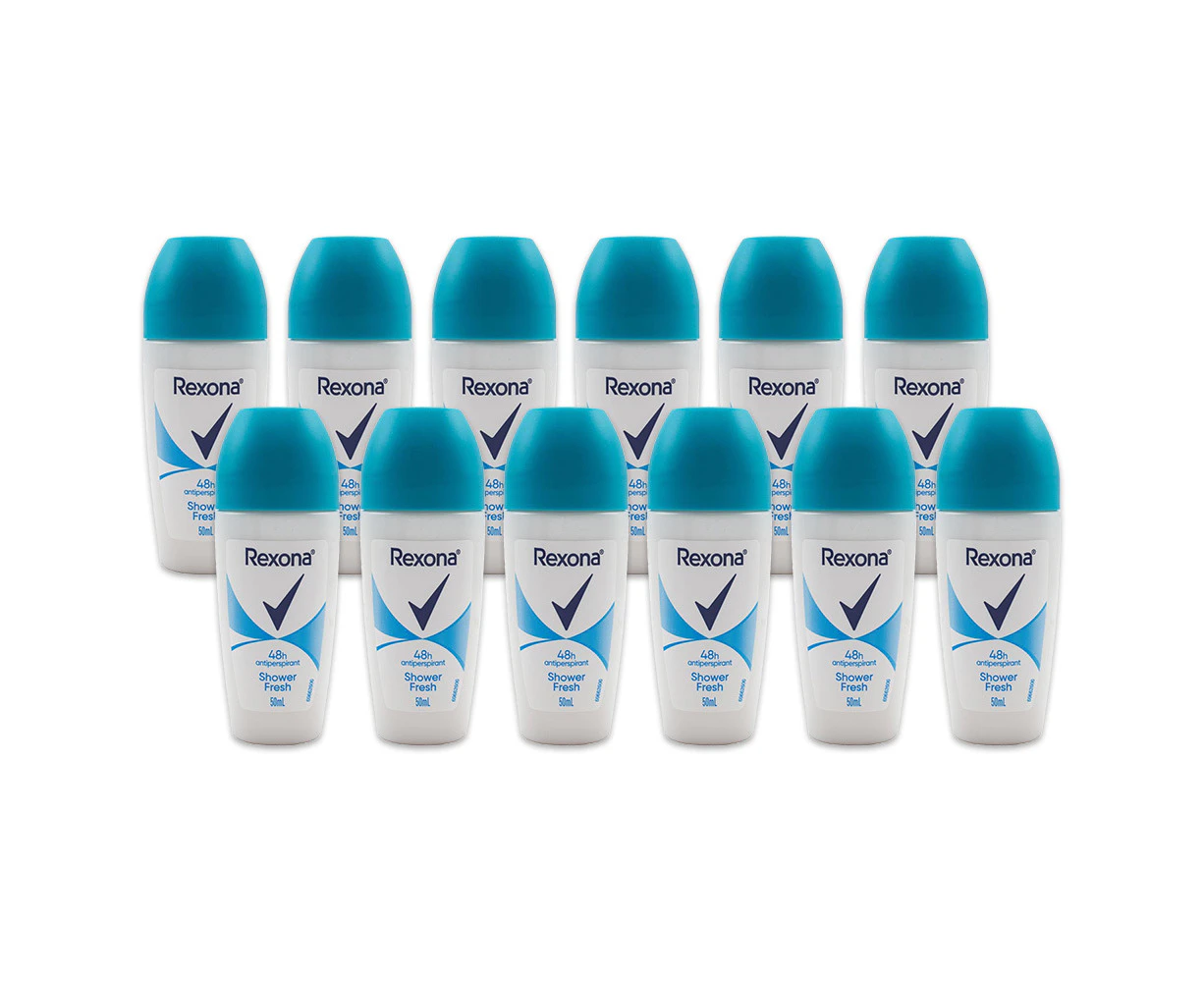 12x Rexona 50ml Antiperspirant Roll On Deodorant 48h Protection Shower Fresh