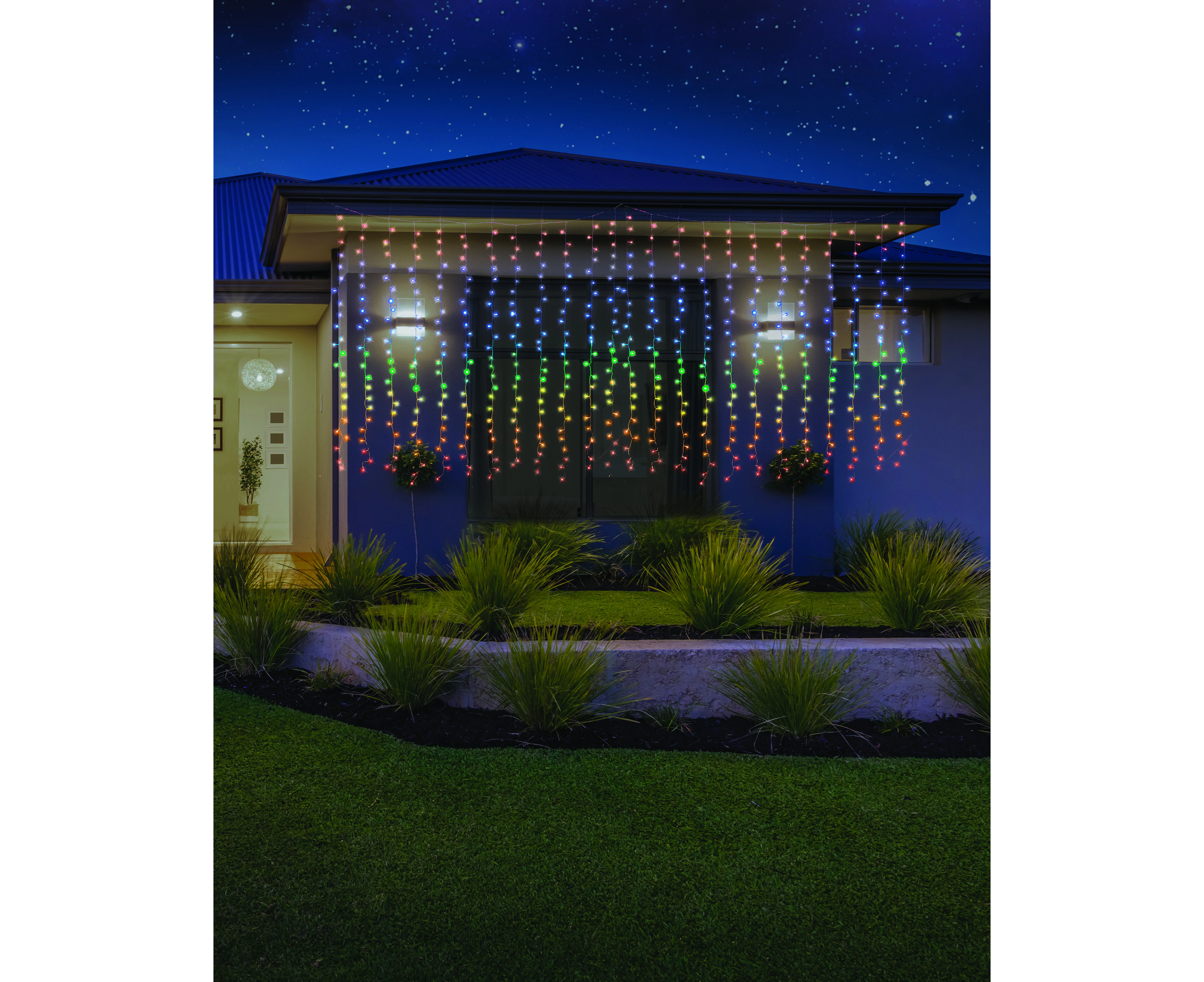 Solar 576 LED MULTI Rainbow Curtain Outdoor Christmas Lights 3.6 x 1.8m